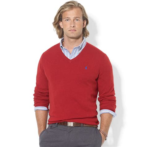 Lyst Ralph Lauren V Neck Merino Wool Sweater In Red For Men