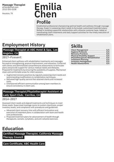 Massage Therapist Resume Example And Writing Guide