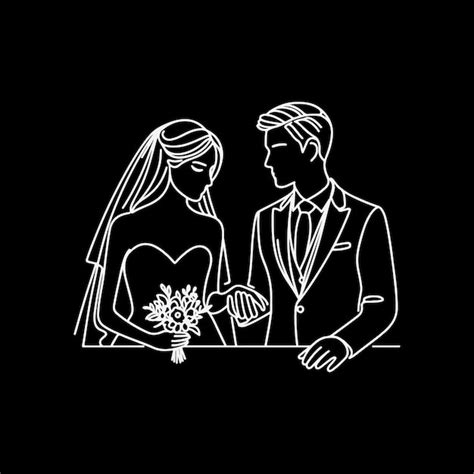 Dibujo De Línea Pareja De Boda Romántica Una Línea De Arte Amor Ilustración Vectorial Vector