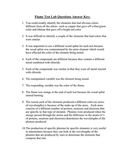 Flame Test Lab Questions Answer Key 1