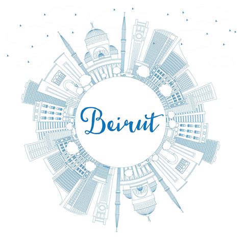 Premium Vector | Outline beirut skyline with blue buildings and copy