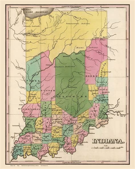 Indiana 1824 Old State Map Finley Reprint Etsy Vintage Map Vintage Wall Art Map