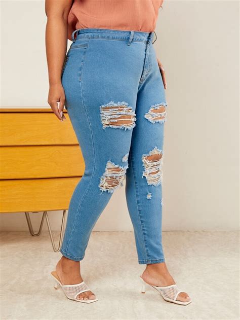 Shein Fit Plus Ripped Skinny Jeans Shein Usa