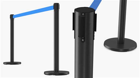 Retractable Blue Belt Black Barrier Stanchion 3D Model 12 Max 3ds