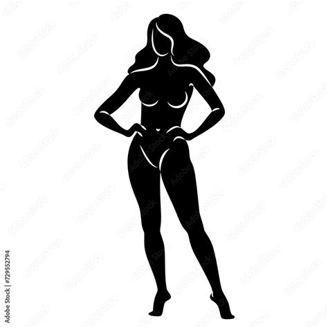 Silhouette Of A Nice Lady She Is Standing The Girl Has A Beautiful Naked Figure The Woman Is