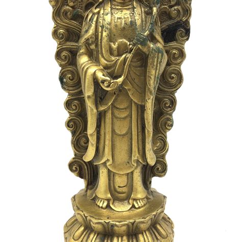 Goddess Quan Yin Kwan Guan Yin Standing Holding Lotus Statue Sculpture