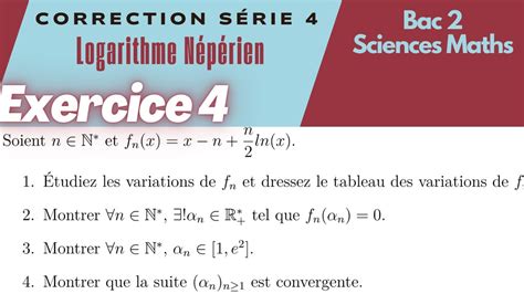 Exercices corrigés TD N 4 Fonction logarithme népérien Exercices 4