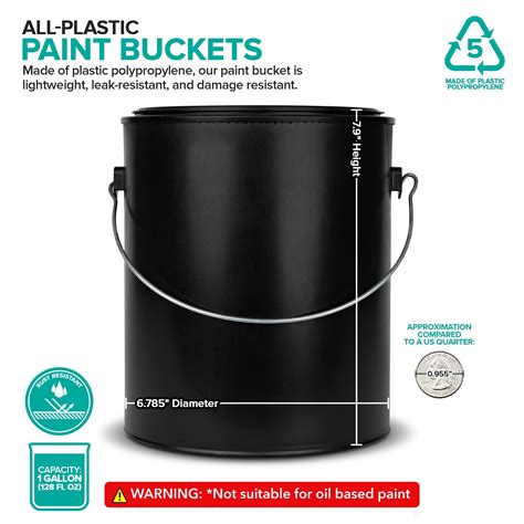 1 Gallon Plastic Paint Bucket Black Triple Lock Airtight Seal