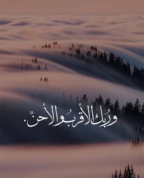 An Image Of Fog In The Air With Arabic Writing On It And Pine Trees Below