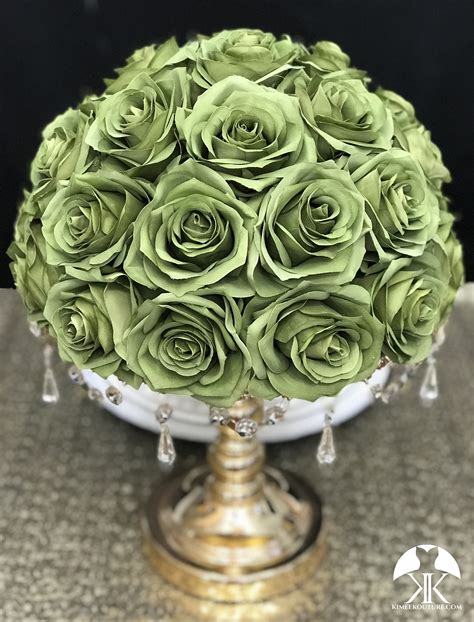 OLIVE GREEN Rose Arrangement. Olive Green Wedding Centerpiece. | Etsy