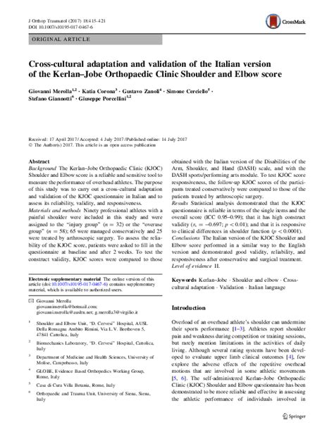 Pdf Cross Cultural Adaptation And Validation Of The Italian Version