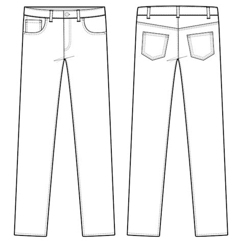 Pants Jeans Fashion Flat Sketch Template Premium Vector