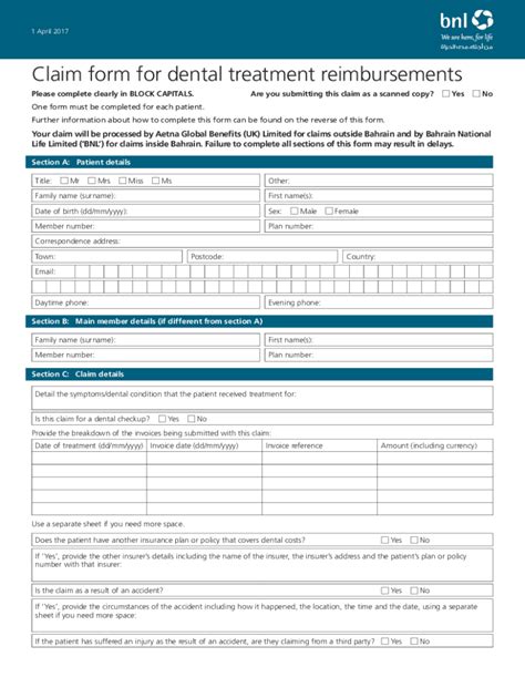 Fillable Online Aetna Dental Reimbursement Form Claim Form For Dental