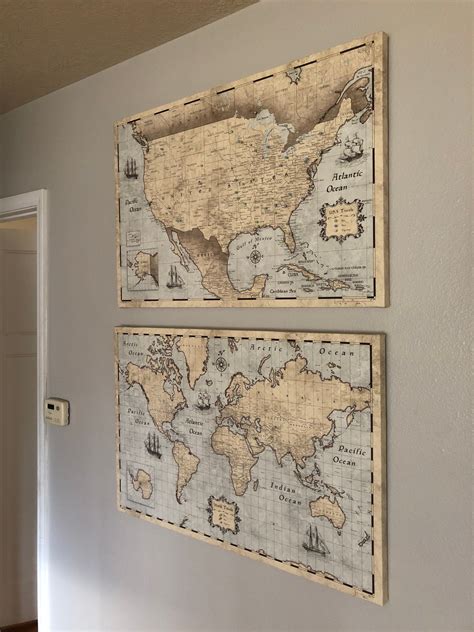 Push Pin World Map Pin Boardposter Rustic Vintage World Map With