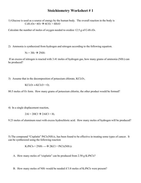 Stoichiometry Worksheet 2 Answer Key