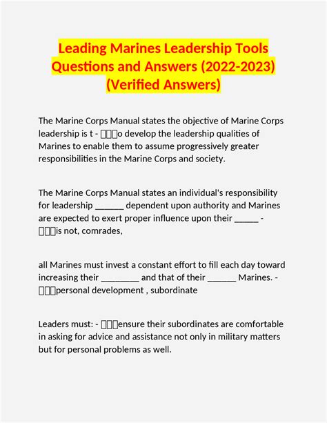 Leading Marines Leadership Tools Questions And Answers 2022 2023