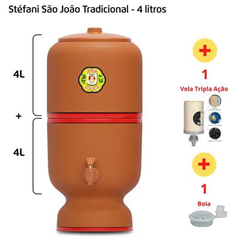 Filtro de Barro para Água São João Tradicional 4 L 1 Vela Tripla Ação