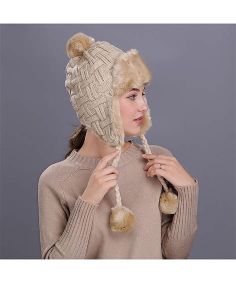 Warm Women Winter Hat With Ear Flaps Snow Ski Thick Knit Wool Beanie