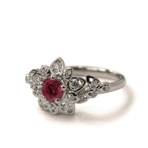 Ruby Diamond Rings Ruby Art Deco Petal Engagement Ring K White