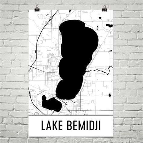 Lake Bemidji MN Art and Maps – Modern Map Art