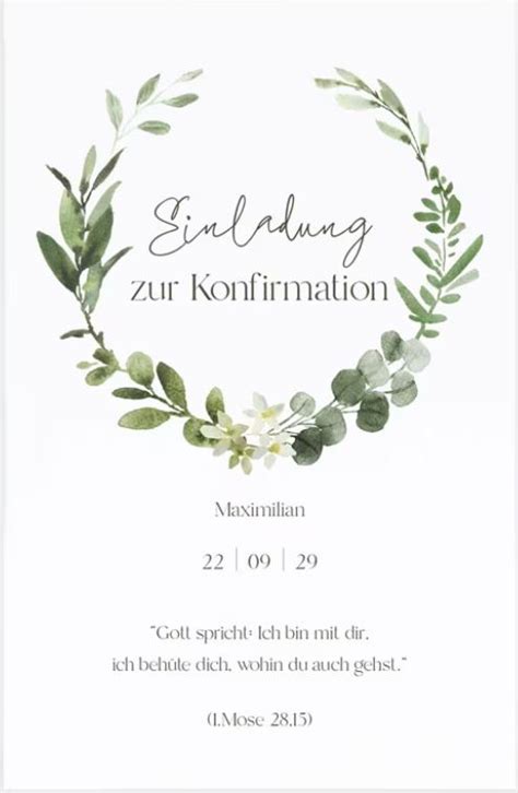 Elegante Konfirmationseinladung Mit Floralem Kranz Aus