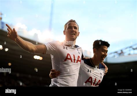 Tottenham Hotspur S Harry Kane Left Celebrates With Team Mate Son