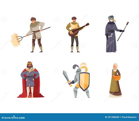 Middle Ages Character With Bard Playing Lute Knight With Sword And