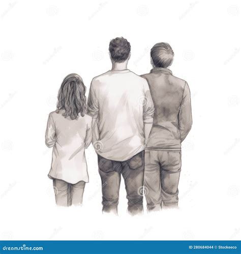 Realistic Ink Drawing Of Trio Of Men And Women Digital Illustration