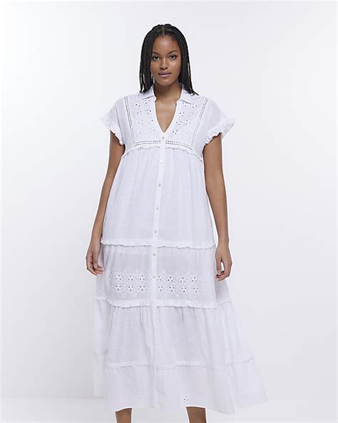 White Lace Maxi Shirt Dress River Island