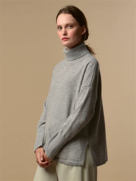 Pure Cashmere Nyc Turtleneck Loose Fit Tunic Light Grey Garmentory