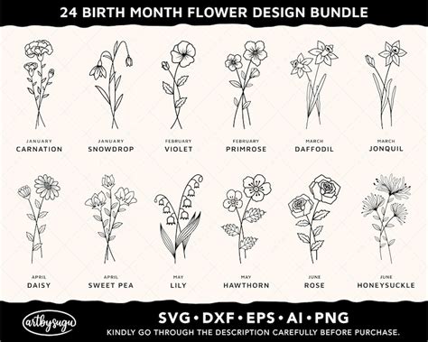 Buy Birth Month Flower SVG Bundle Flower Bouquet Frame SVG Birth Online