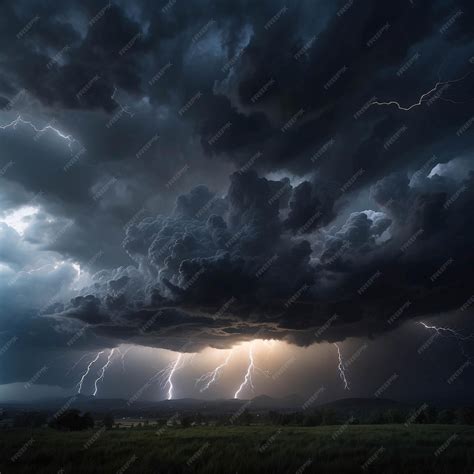 Premium Photo Photo Of Heavy Dark Rain Cloud In Sky With Thunder And