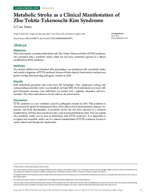 Pdf Metabolic Stroke As A Clinical Manifestation Of Zhu Tokita