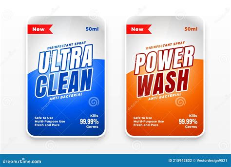 Detergent Cleaner Disinfectant Labels Set Of Two Stock Vector