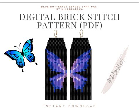 Blue Butterfly Brick Stitch Pattern For Fringe Beaded Etsy