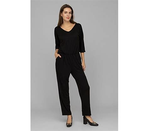 Kim And Co Jumpsuit 34 Arm Soft Touch Jersey V Ausschnitt Gerades Bein Qvcde