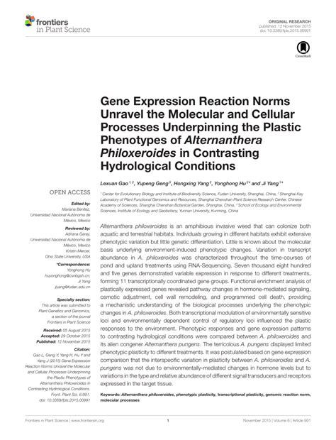 Pdf Gene Expression Reaction Norms Unravel The Molecular And Cellular