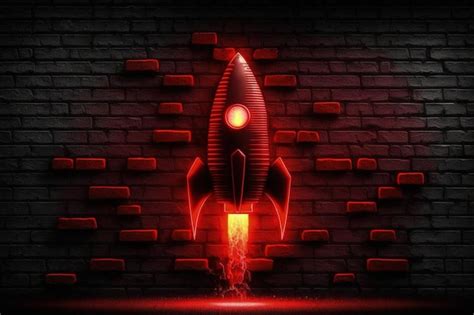 Premium Photo A Rocket With Red Light On It Against A Brick Wall