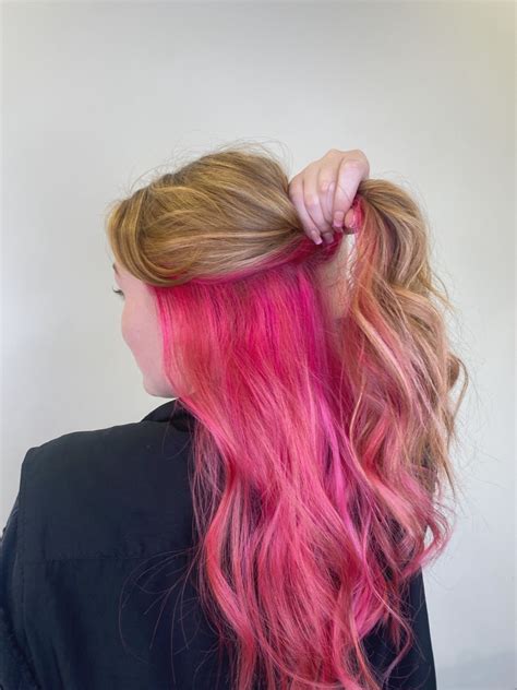 Hot Pink Peekaboo Hair Color Underneath Pink Blonde Hair Dyed Blonde Hair