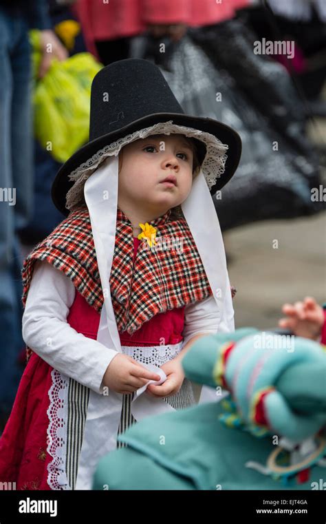 A Young Girl Wearing Full Welsh National Costume Dress Aberdewi St