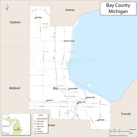 The Bay County Michigan Map Is Shown