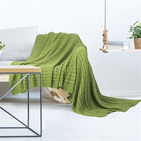 Piccocasa Cotton Throw Blanket Cable Knit Decorative Blanket Green 50