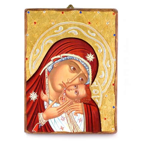 Icona Madonna Della Tenerezza B Legno Con Strass 18x26 Cm