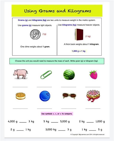 Grams And Kilograms Worksheets