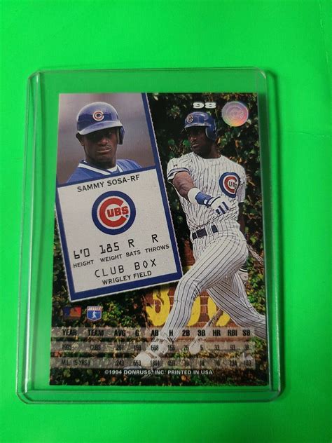 1994 Donruss Leaf Baseball Card 98 Sammy Sosa Chicago Cubs EBay