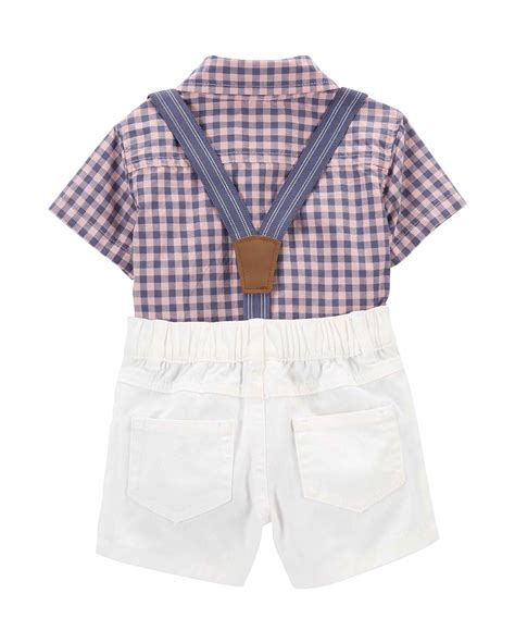 Conjunto curto bebê suspensório xadrez multicor Carter s Carter