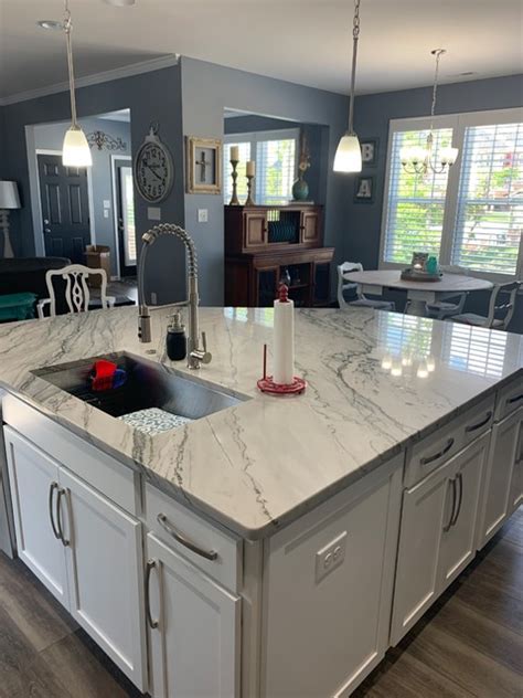 White Kitchen In Infinity White Quartzite Countertops Transitional