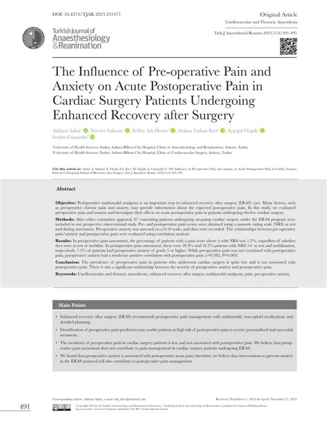 PDF The Influence Of Pre Operative Pain And Anxiety On Acute