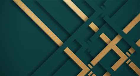 Abstract Dark Green 3d Background With Gold And Green Lines Paper Cut