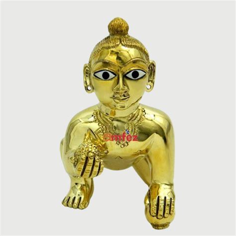 Golden Gold Plated Brass Laddu Gopal Statue For Decoration Size 11